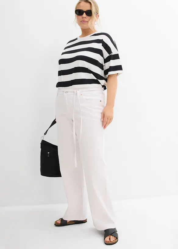 Wide Leg-jeans, Mid Waist, med belte, bonprix