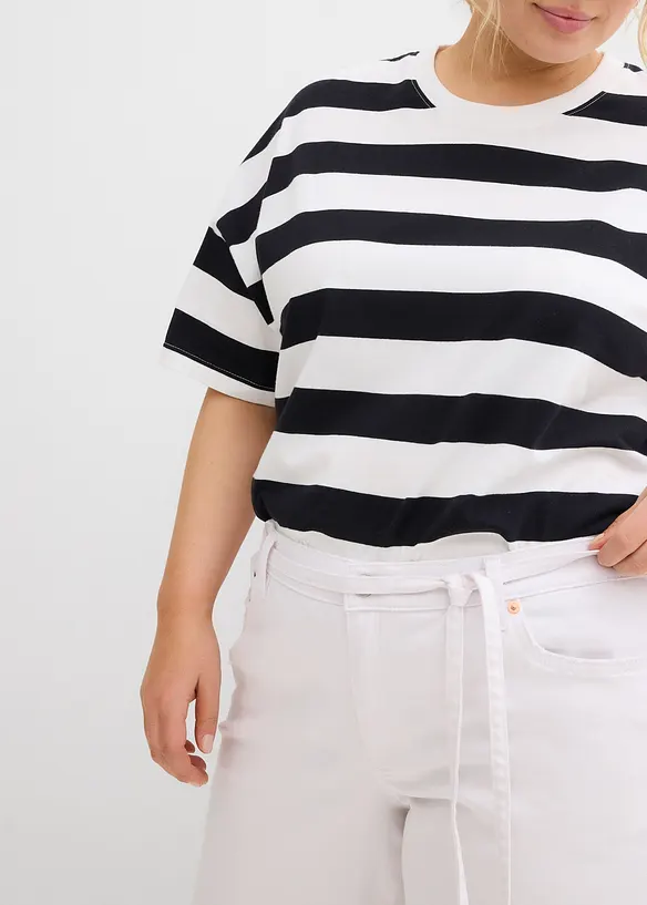 Wide Leg-jeans, Mid Waist, med belte, bonprix