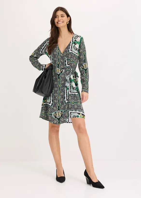 M&oslash;nstret omslagskjole i sateng, bonprix