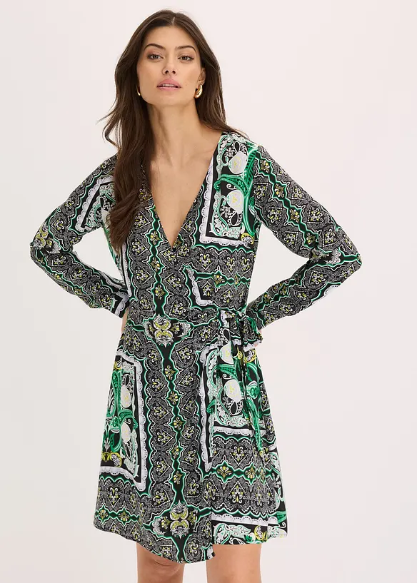 M&oslash;nstret omslagskjole i sateng, bonprix