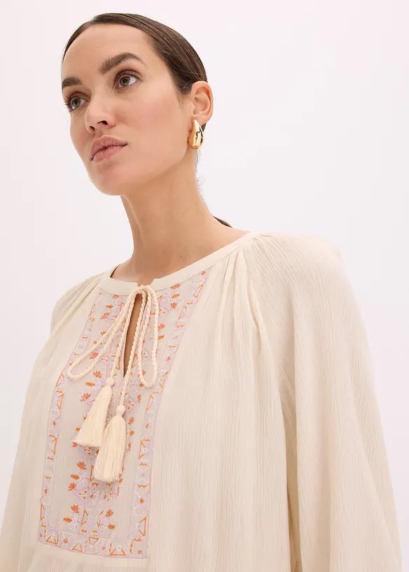 Oversized bluse med broderi, bonprix