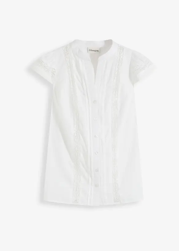 Ermeløs bluse i 100% bomull med hullbroderi, bonprix