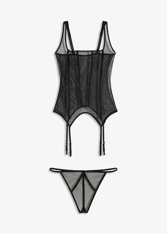 Korsett med strømpeholder og stringtruse (2 deler), bonprix