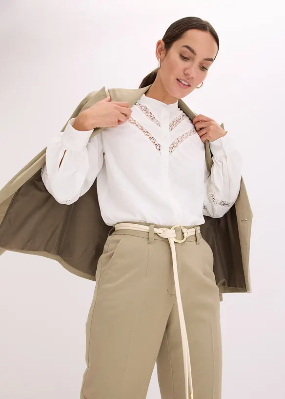 Bluse med lin og chrochet-innfellinger, bonprix