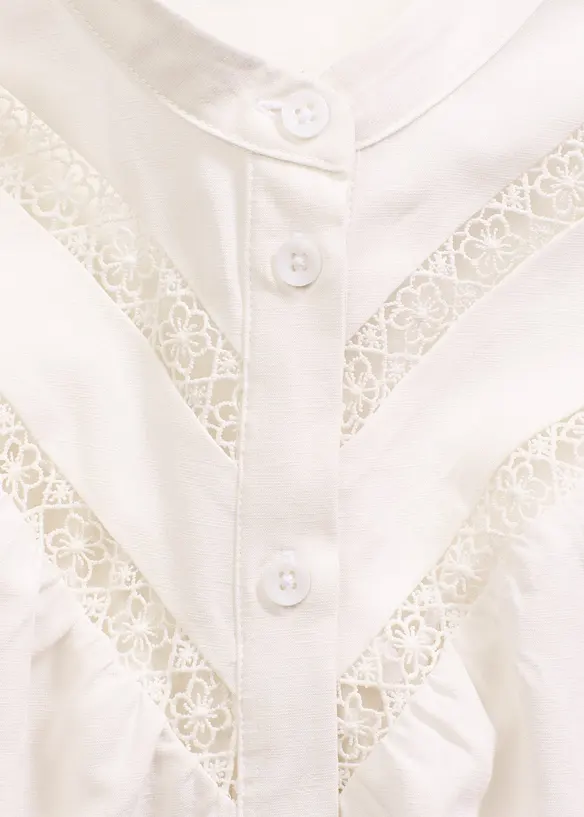 Bluse med lin og chrochet-innfellinger, bonprix