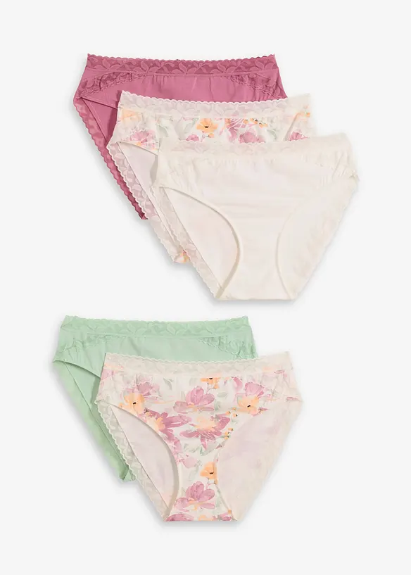 Maxitruse med økologisk bomull og blonder (5-pack), bonprix