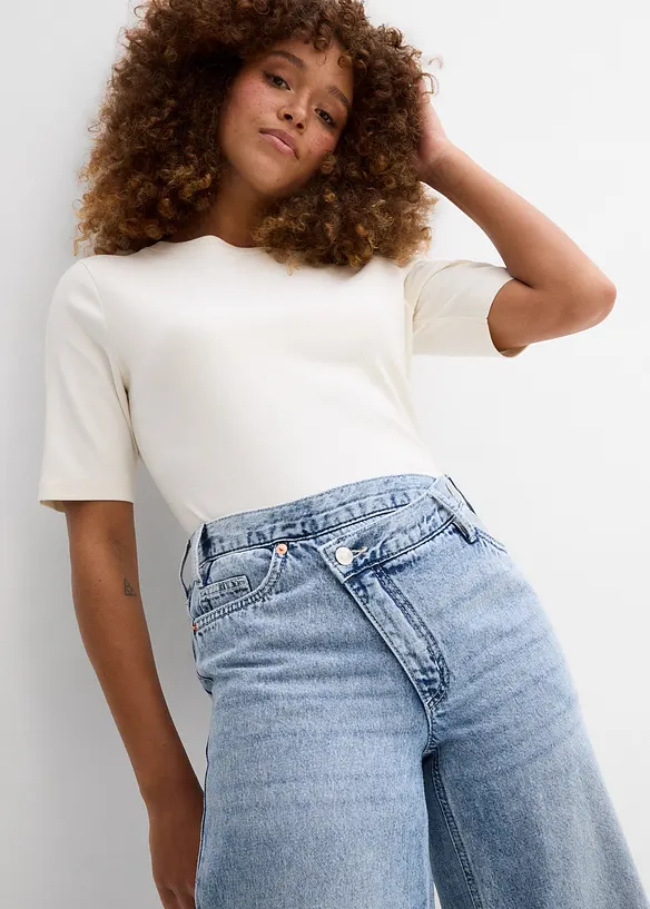 Wide Leg-jeans Mid Waist, Low Stretch, bonprix