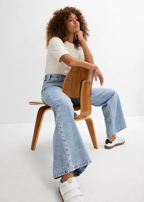 Wide Leg-jeans Mid Waist, Low Stretch, bonprix