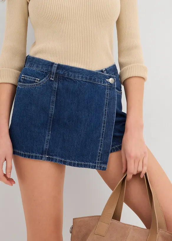 Bukseskjørt i denim, Mid Waist, bonprix