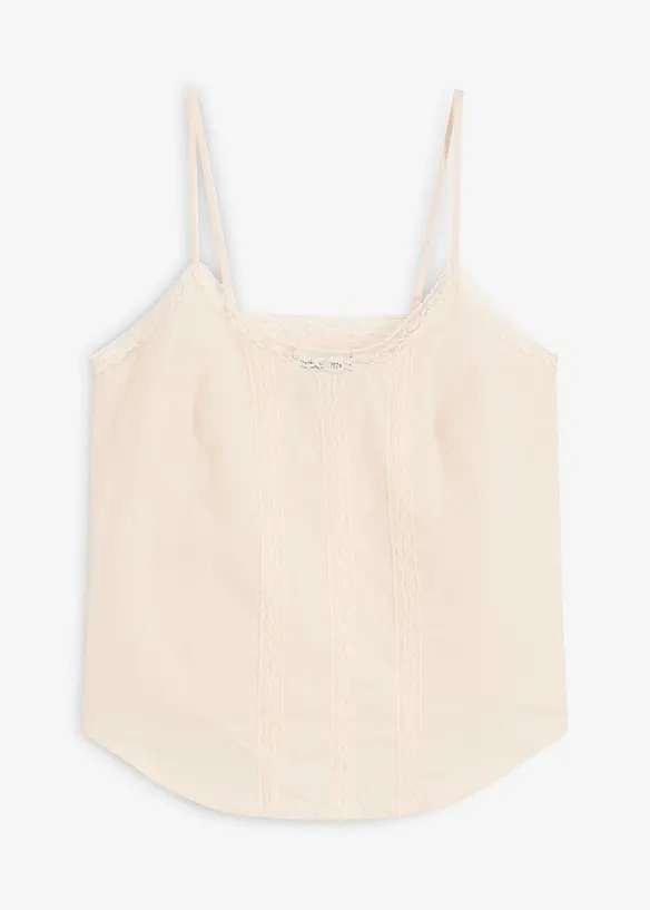 Ermeløs bluse i 100% bomull med hullbroderi, bonprix
