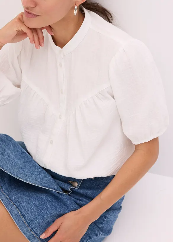Kortermet bluse av musselin, bonprix