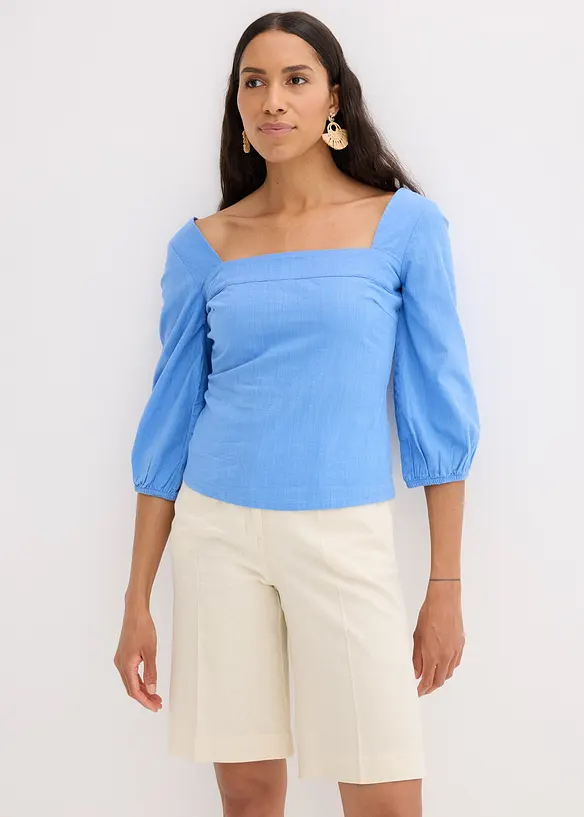 Bluse med puffermer og vaflet innfelling, bonprix