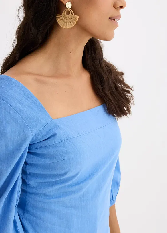 Bluse med puffermer og vaflet innfelling, bonprix