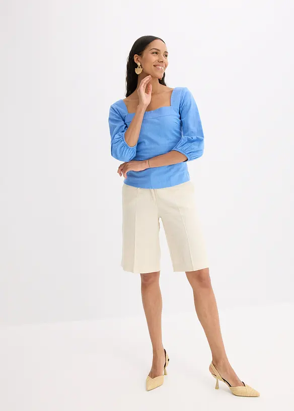 Bluse med puffermer og vaflet innfelling, bonprix