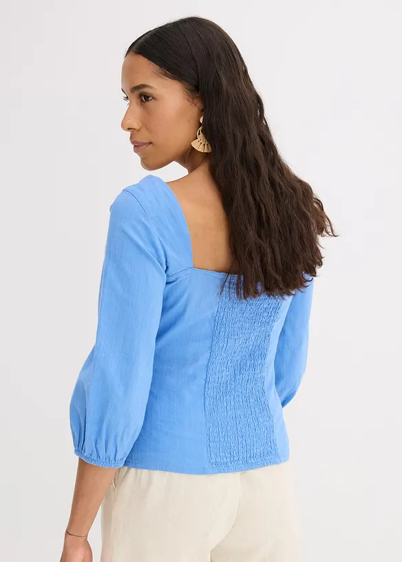Bluse med puffermer og vaflet innfelling, bonprix