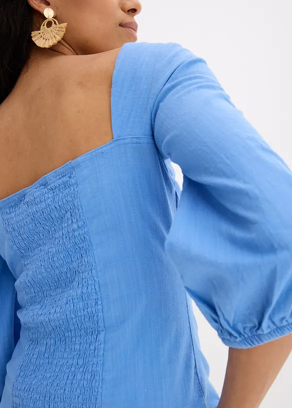 Bluse med puffermer og vaflet innfelling, bonprix