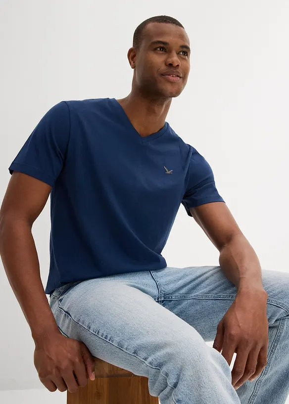 T-skjorte med V-hals (2-pack) i ren &oslash;kologisk bomull, bonprix