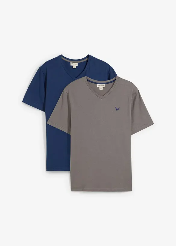 T-skjorte med V-hals (2-pack) i ren &oslash;kologisk bomull, bonprix