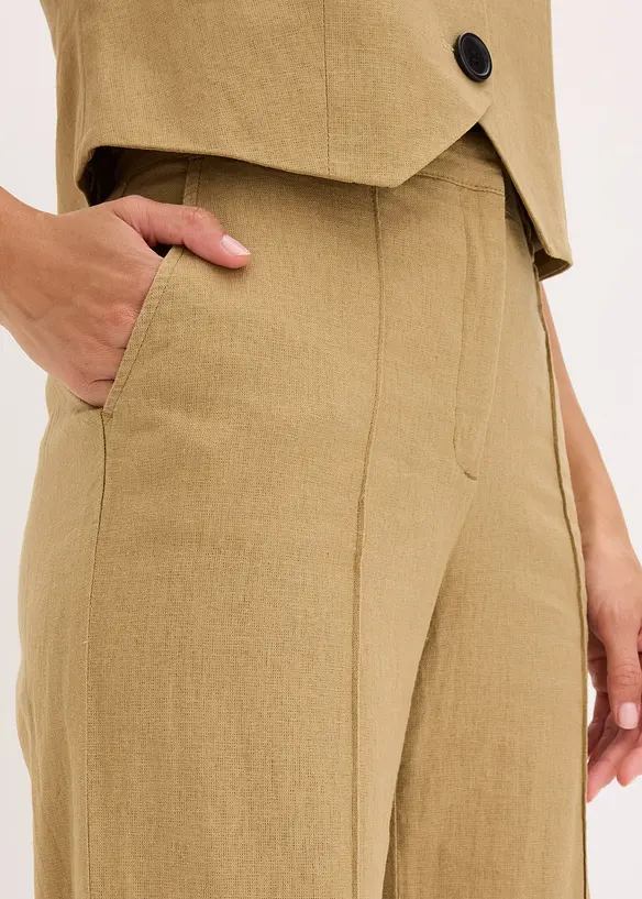 High Waist-bukse med lin og legg, bonprix