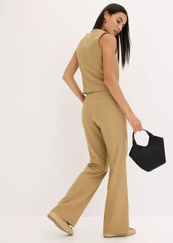 High Waist-bukse med lin og legg, bonprix