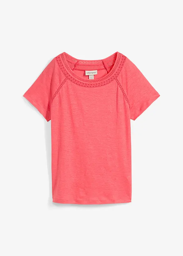 Topp i 100% lin med blonder, bonprix