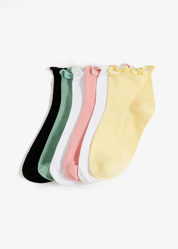 Korte sokker med bølgekant og økologisk bomull (6-pack), bonprix