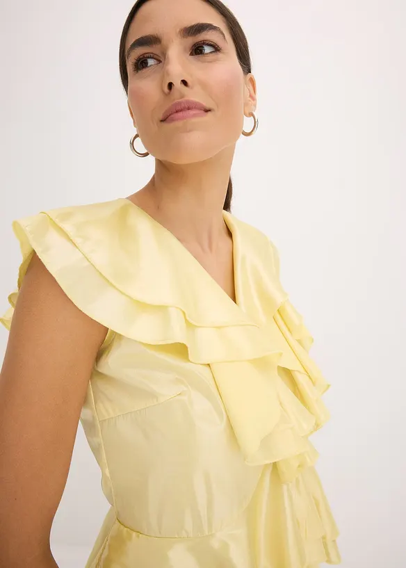 Bluse med glans og volanger, bonprix