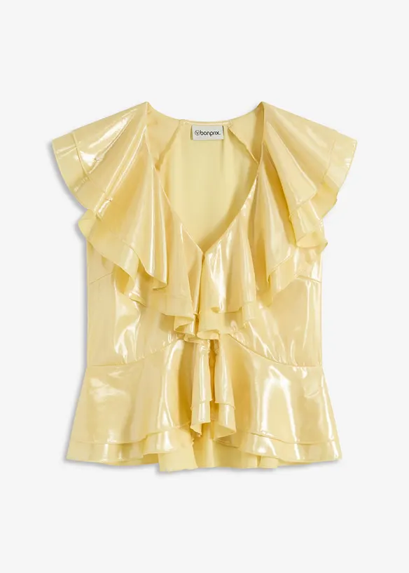 Bluse med glans og volanger, bonprix