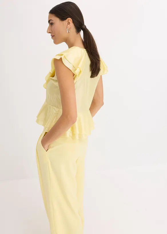 Bluse med glans og volanger, bonprix
