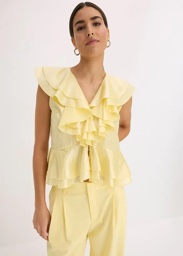 Bluse med glans og volanger, bonprix