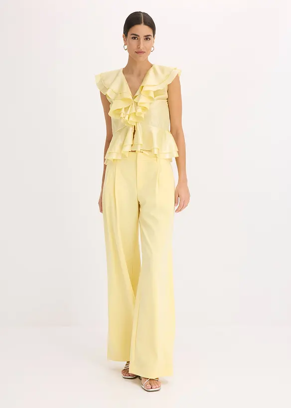 Bluse med glans og volanger, bonprix