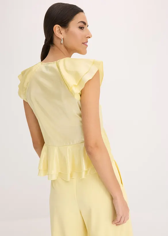 Bluse med glans og volanger, bonprix