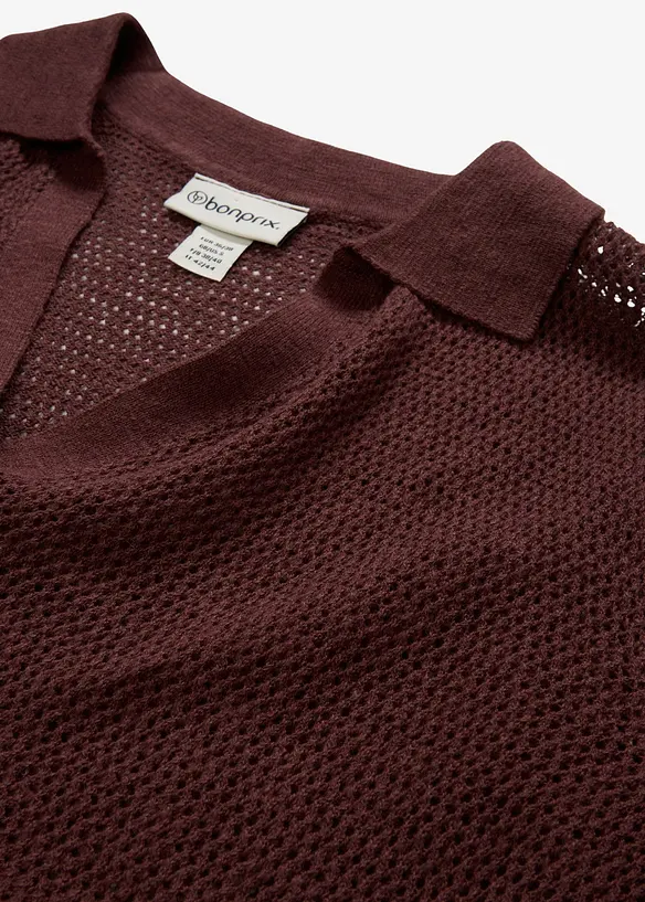 Strikket topp med lin og hullmønster, bonprix