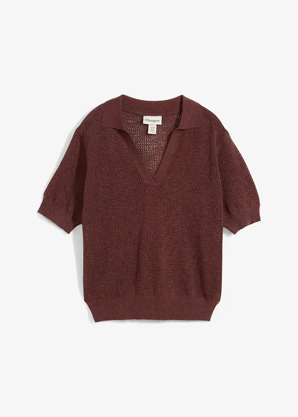 Strikket topp med lin og hullmønster, bonprix