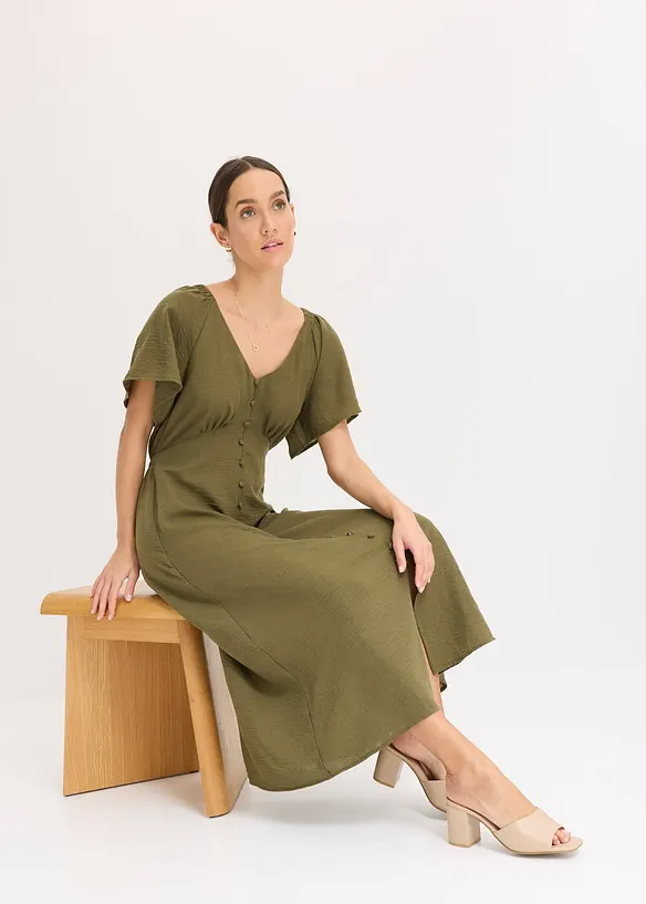Midikjole i linlook, bonprix