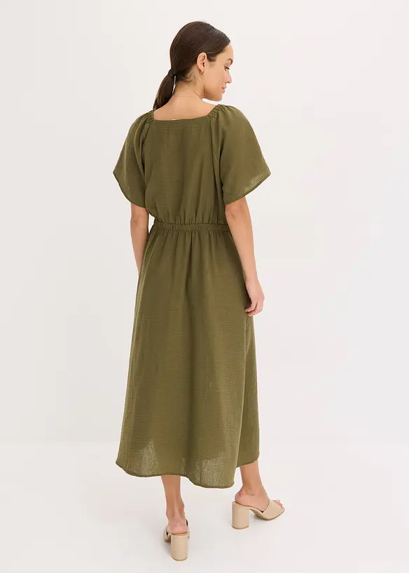 Midikjole i linlook, bonprix