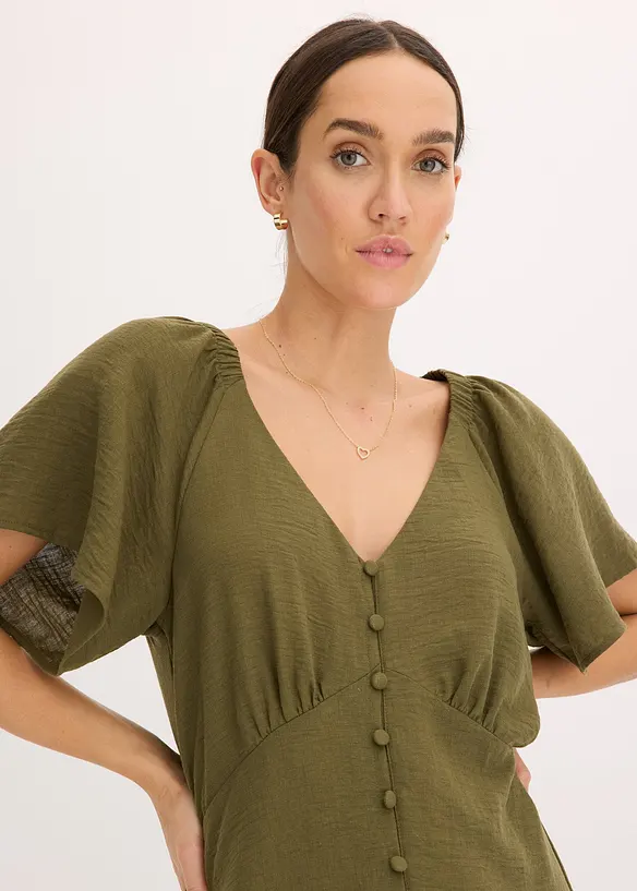 Midikjole i linlook, bonprix