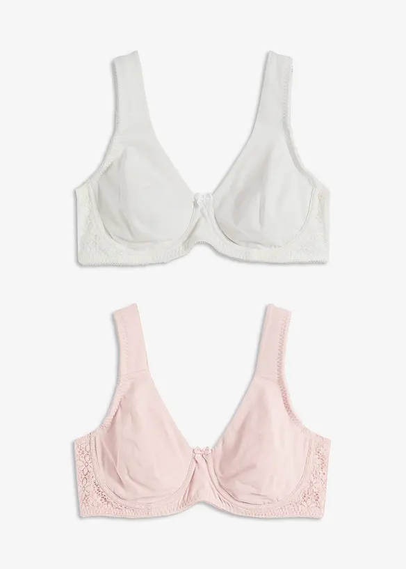 T-skjorte-BH med bøyle og økologisk bomull (2-pack), bonprix