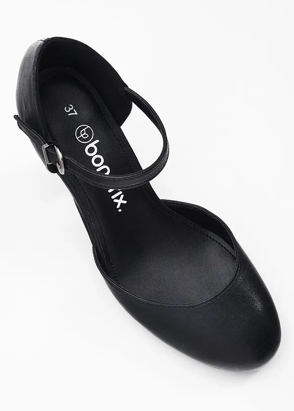 Pumps i skinn med vristrem, bonprix