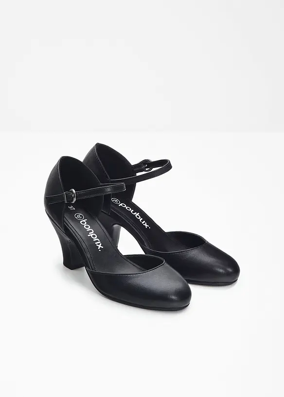 Pumps i skinn med vristrem, bonprix