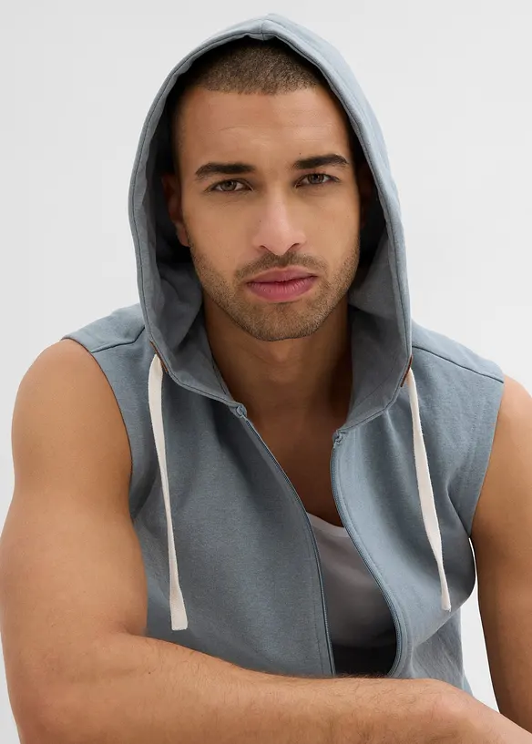 Sweatvest med hette i myk bomullsmiks, bonprix