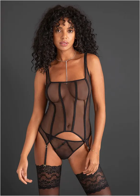 Korsett med strømpeholder og stringtruse (2 deler), bonprix