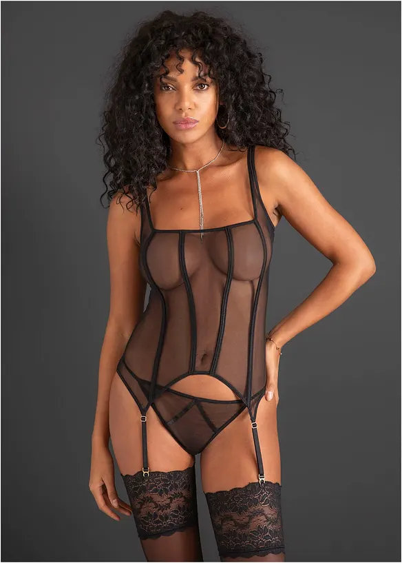 Korsett med strømpeholder og stringtruse (2 deler), bonprix
