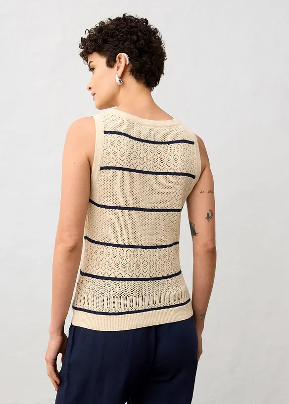 Strikket vest med lin og hullmønster, bonprix
