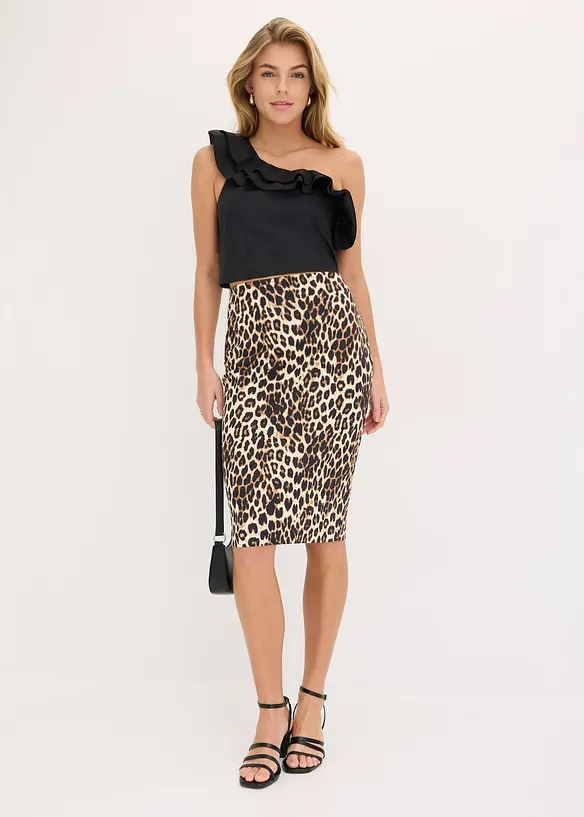 Bluse med volang, bonprix