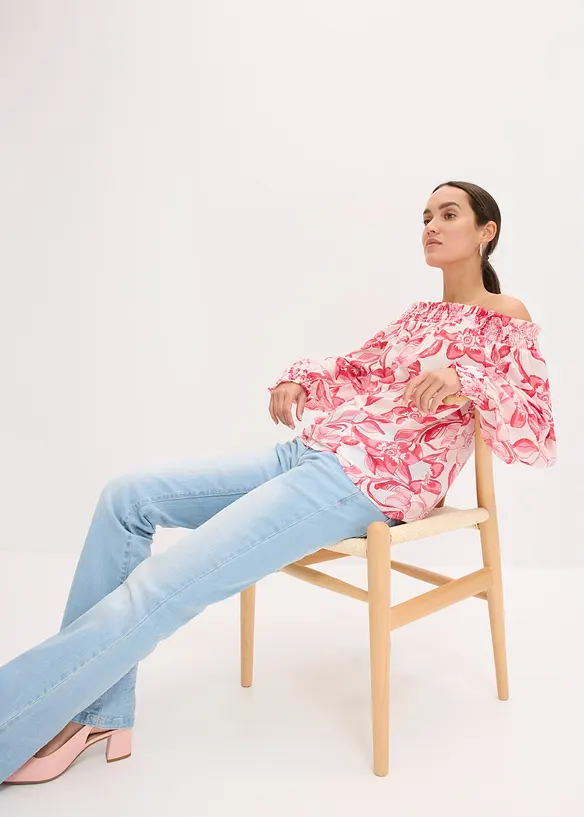 Bluse med print og singoalla-utringning, bonprix