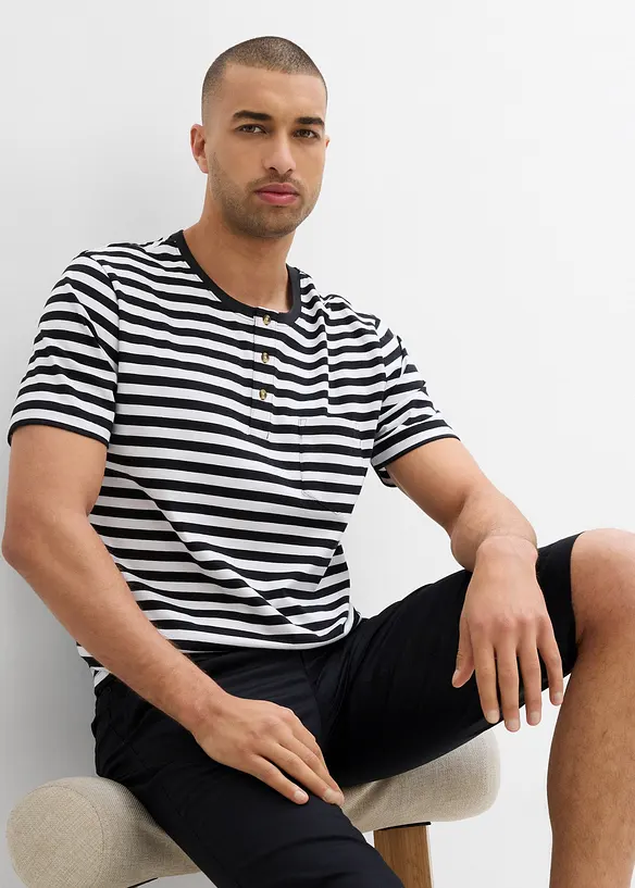 Henley T-skjorte (2-pack) i ren økologisk bomull, bonprix