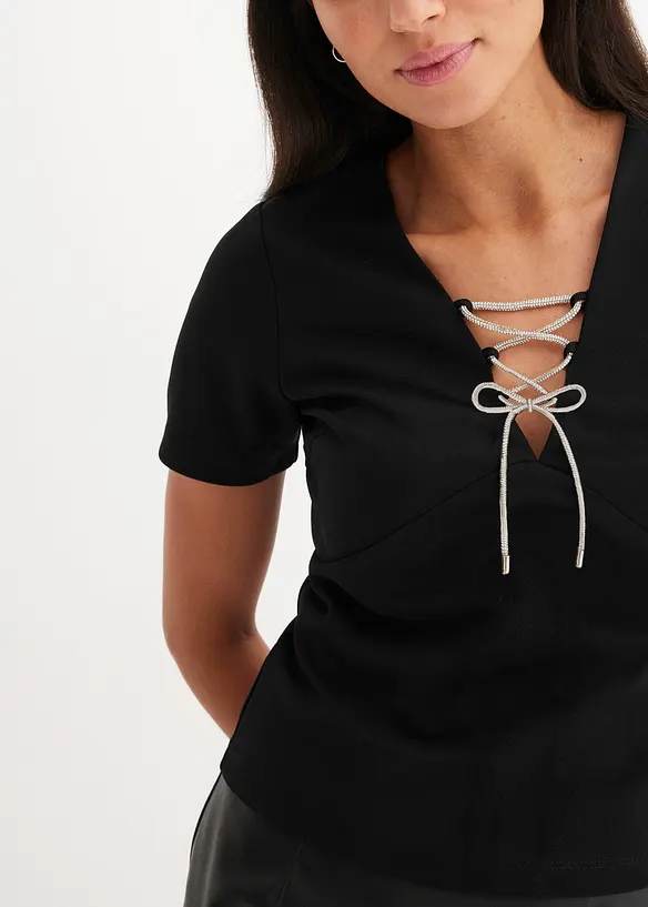 Topp med glitrende knytebånd, cropped, bonprix