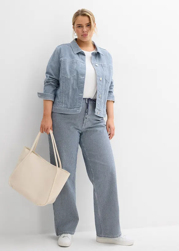 Jeansjakke med stripem&oslash;nster, kortere modell, bonprix