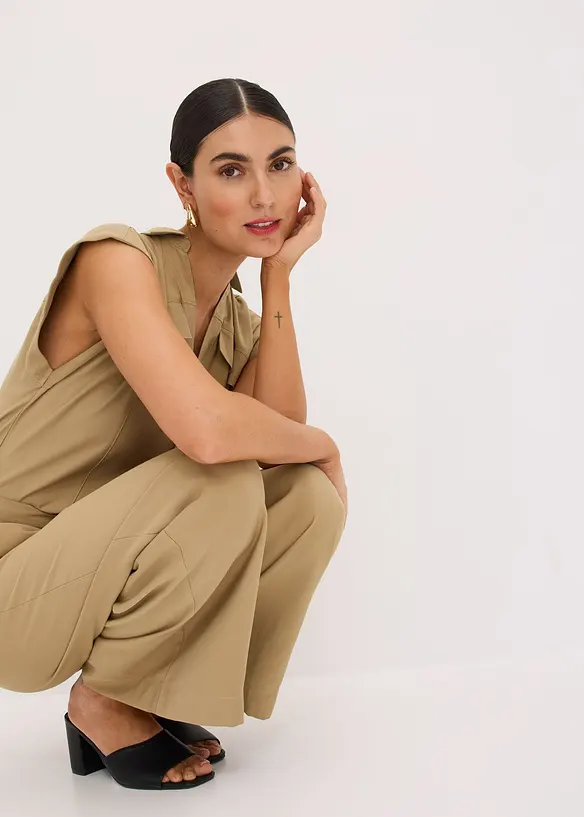 Jumpsuit i viskose med knytebelte, bonprix